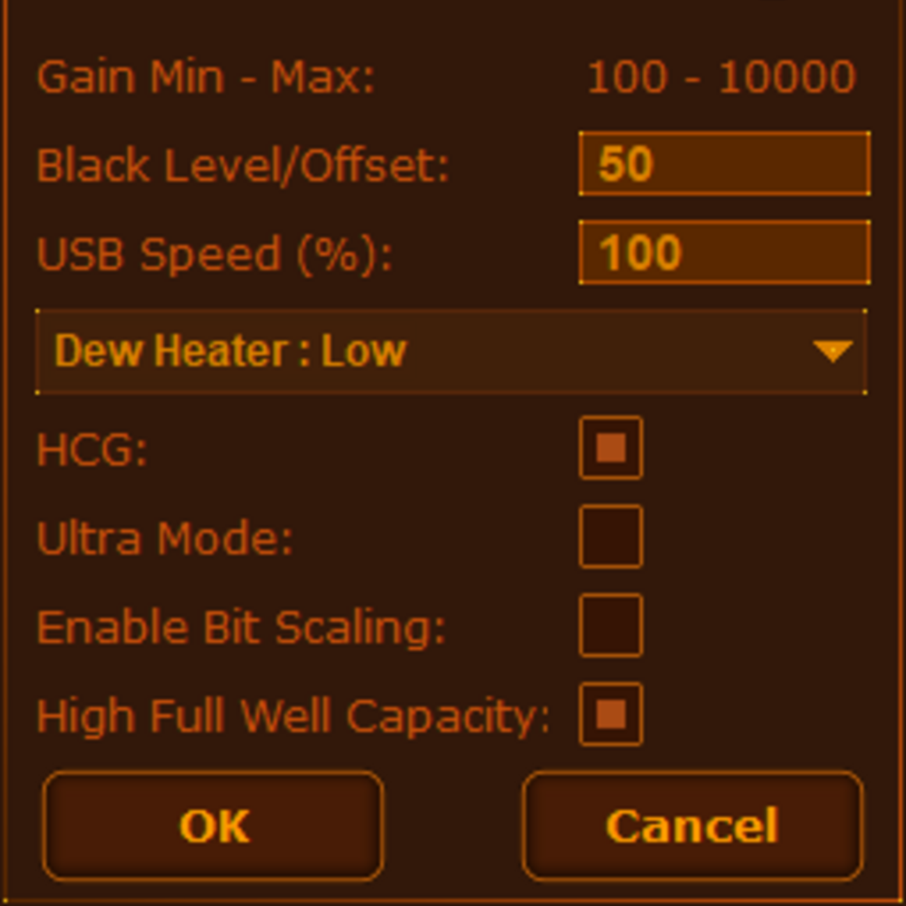 OGMA Camera settings inside APT